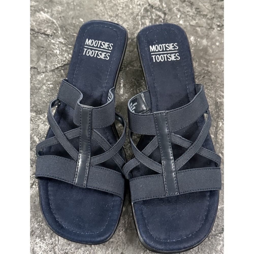 Mootsies Tootsies Womens Strappy Stretch Casual Sandal Navy Blue Sz 9M
